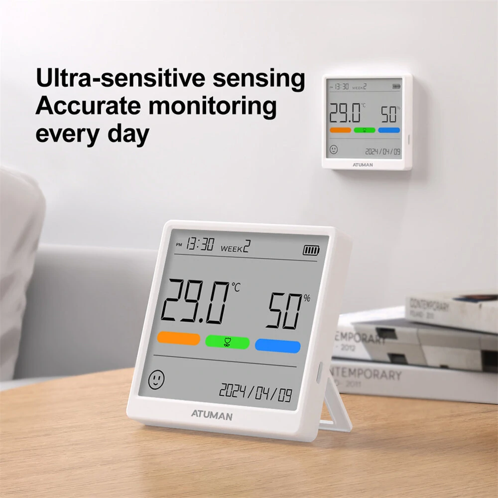 NEW 1/2PCS Atuman THSE Temperature and Humidity Meter with Ultra-Sensitive Sensors Type-C Rechargeable Wide Range Monitoring Clear LCD Display and Power Failure Memory — view 5