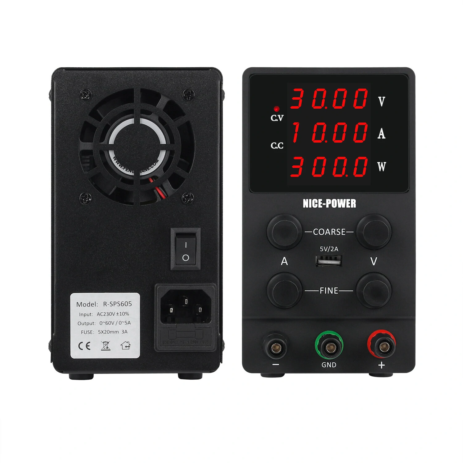 NICE-POWER SPS3010 Digital Power Supply 0-30V 0-10A Four-Digit Display USB 5V2A Adjustable Knobs Stable DC Output — view 2