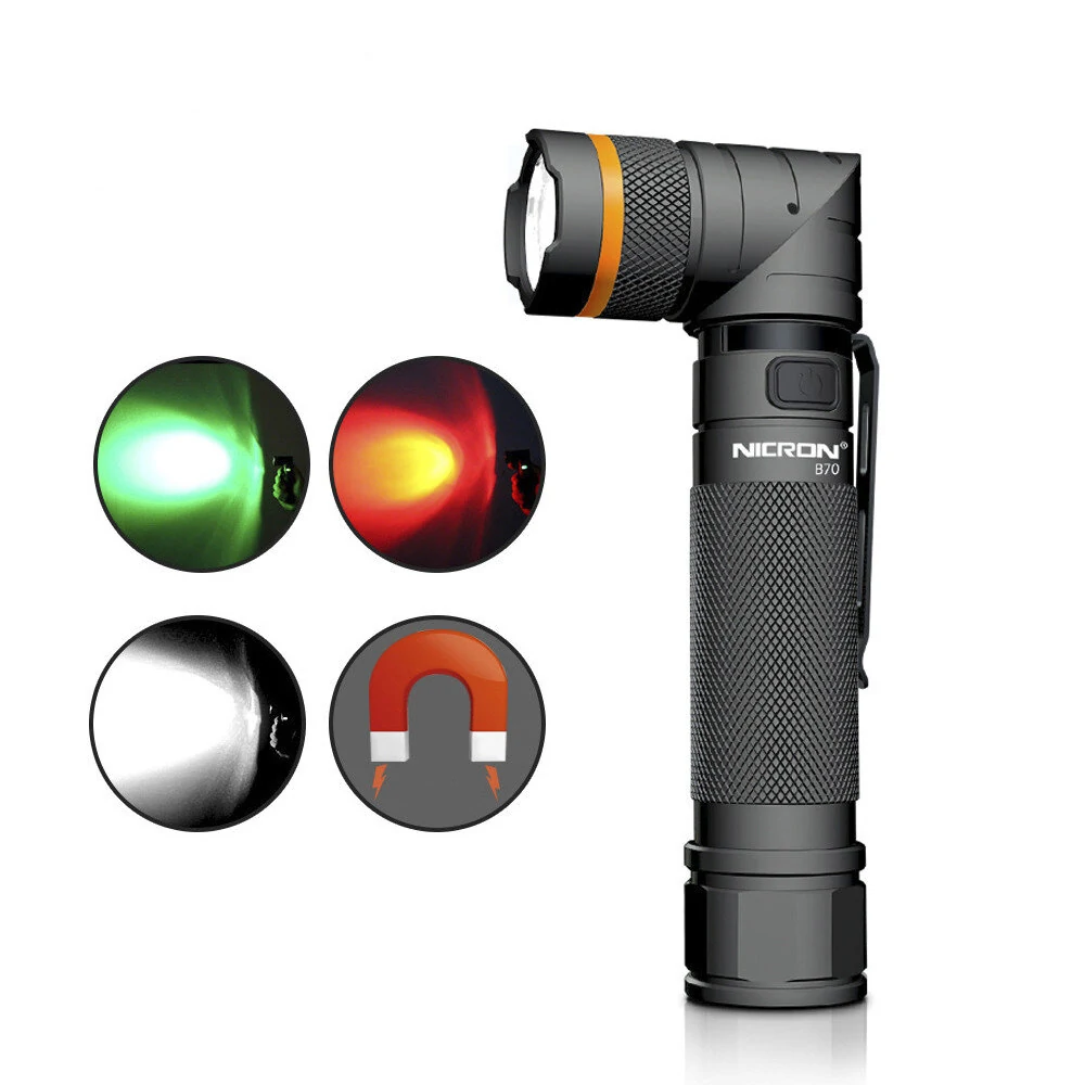 Nicron 1200LM 90 Degree Rechargeable LED Flashlight Headlamp Magnet Clip Handfree Ultra Bright LED Torch Headlight — view 2