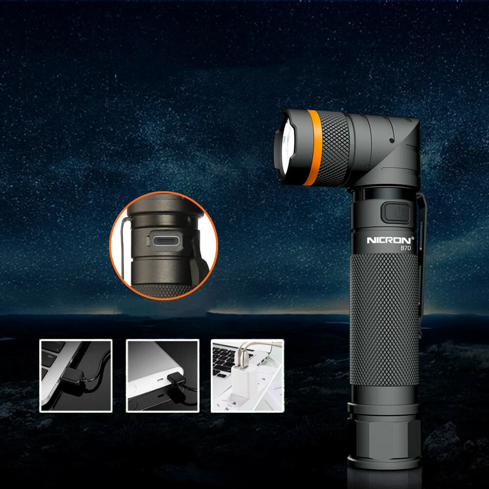 Nicron 1200LM 90 Degree Rechargeable LED Flashlight Headlamp Magnet Clip Handfree Ultra Bright LED Torch Headlight — view 3