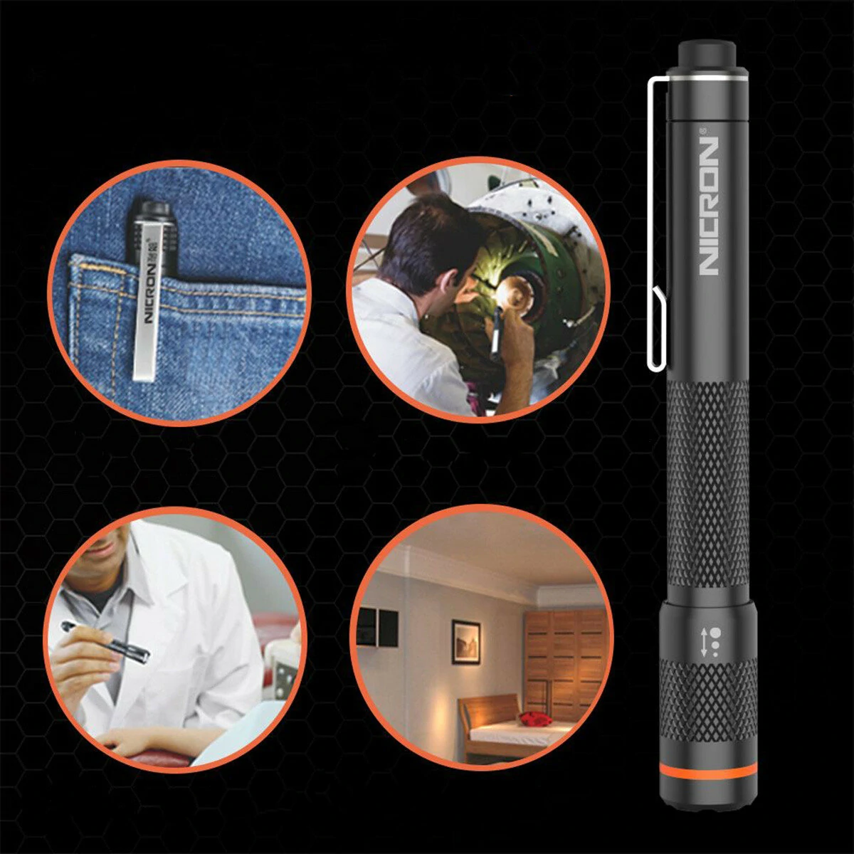 NICRON B22W LED Pocket Pen Light 120 Lumens Portable Zoomable Flashlight with Clip for Inspection Outdoor Camping Flashlight  2pcs AAA Penlight — view 5