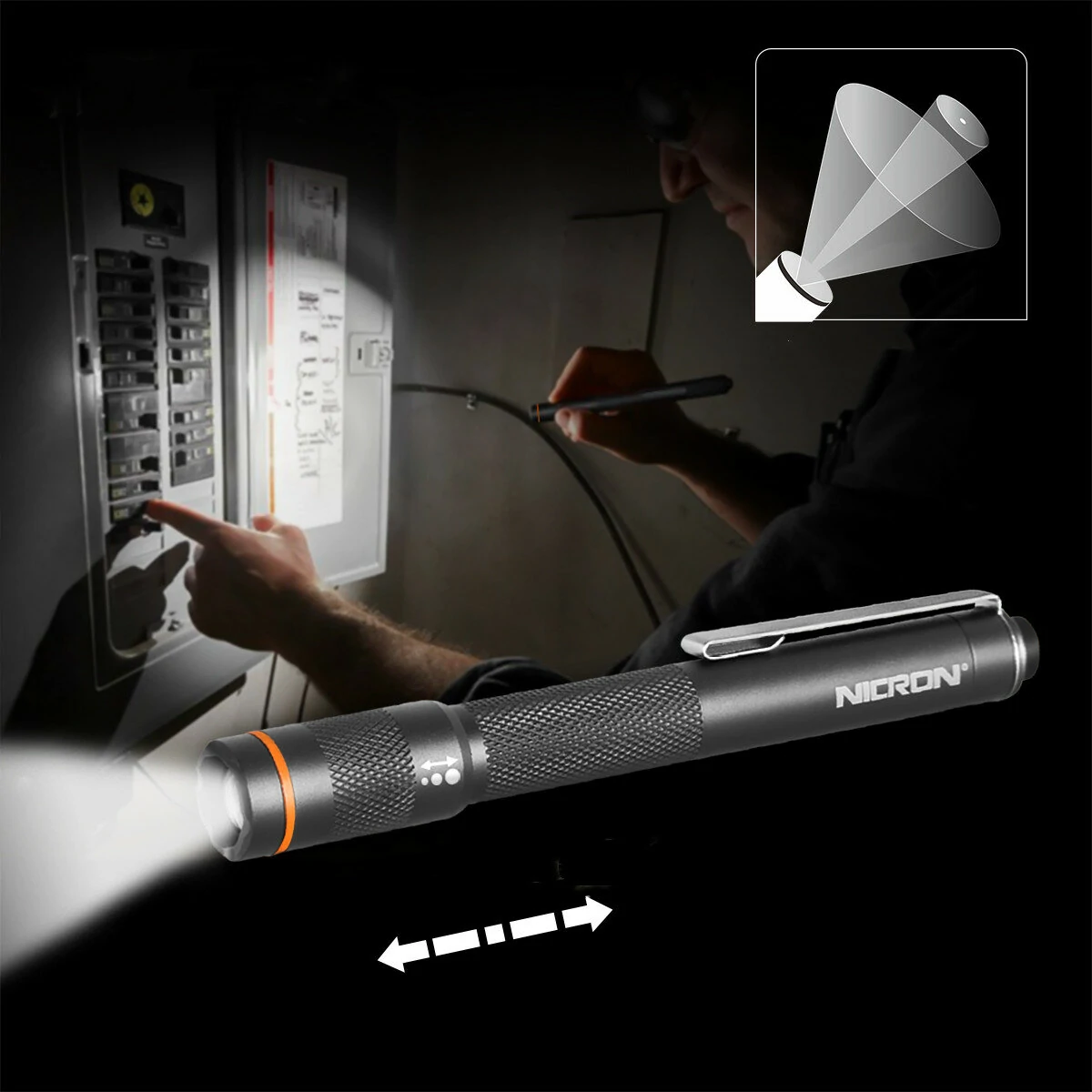 NICRON B22W LED Pocket Pen Light 120 Lumens Portable Zoomable Flashlight with Clip for Inspection Outdoor Camping Flashlight  2pcs AAA Penlight — view 6