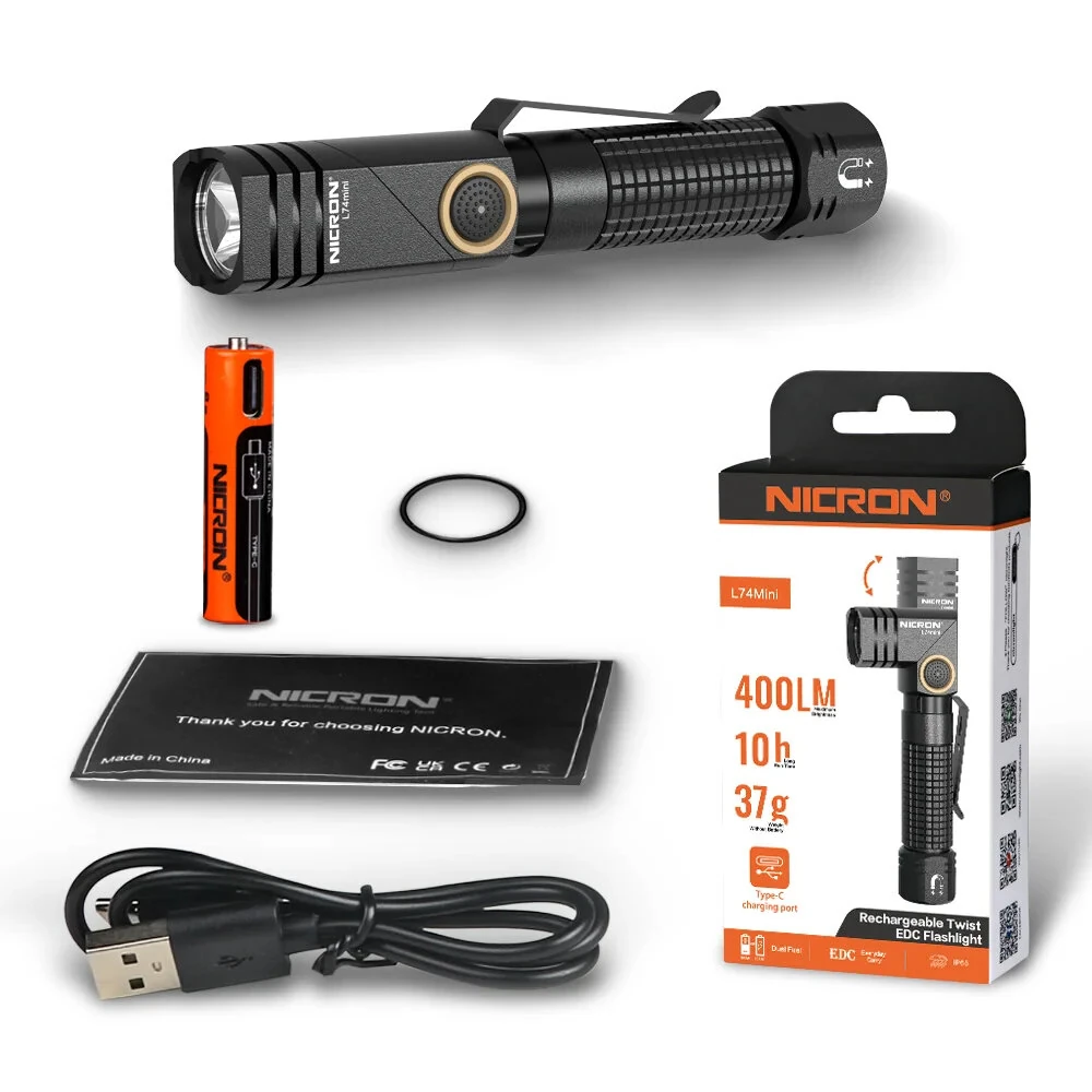 Nicron L74 Mini Tiny 400 Lumens Tactical EDC Flashlight L-shape LED Torch Rechargeable with Magnet 90 Degree IP65 Waterproof Led Pocket Light — view 10
