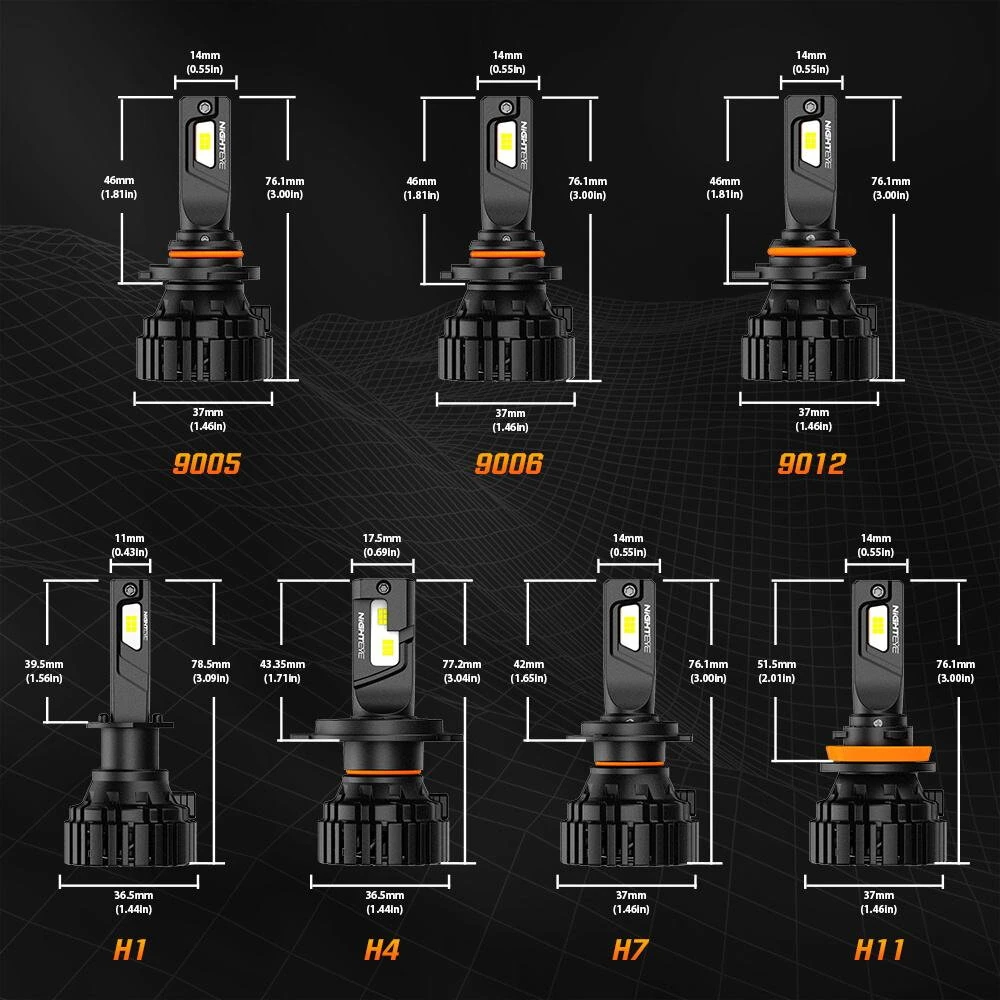NightEye Auto Lighting 120W CSP LED Headlight Bulbs 30000LM 6000K Cool White IP68 Waterproof H1 H4 H7 H11 9005 9006 9012 Automotive Lighting Aluminum Copper — view 10