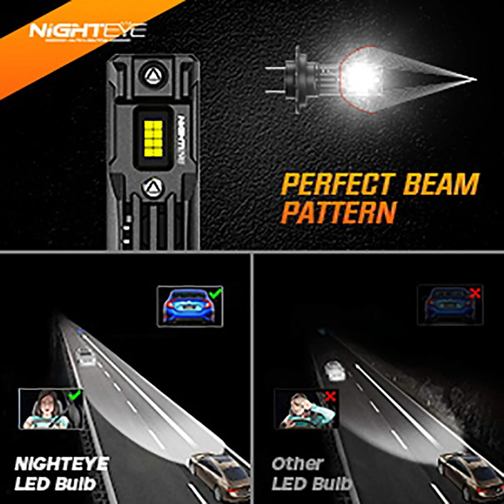 NightEye Auto Lighting 2PCS 6500K White LED Car Headlight Bulbs 22000LM/Pair LED Front Headlamp IP68 Waterproof — view 5