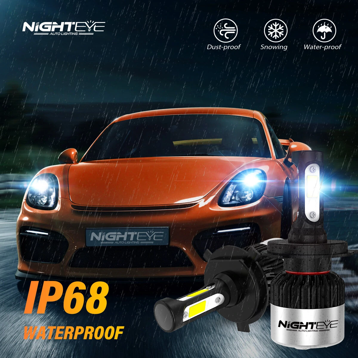 Nighteye DC 9V-32V Pair LED Car Headlights 6500K Cool White 9000LM/ Pair LED Headlamp IP68 Waterproof High Low Beam — view 11