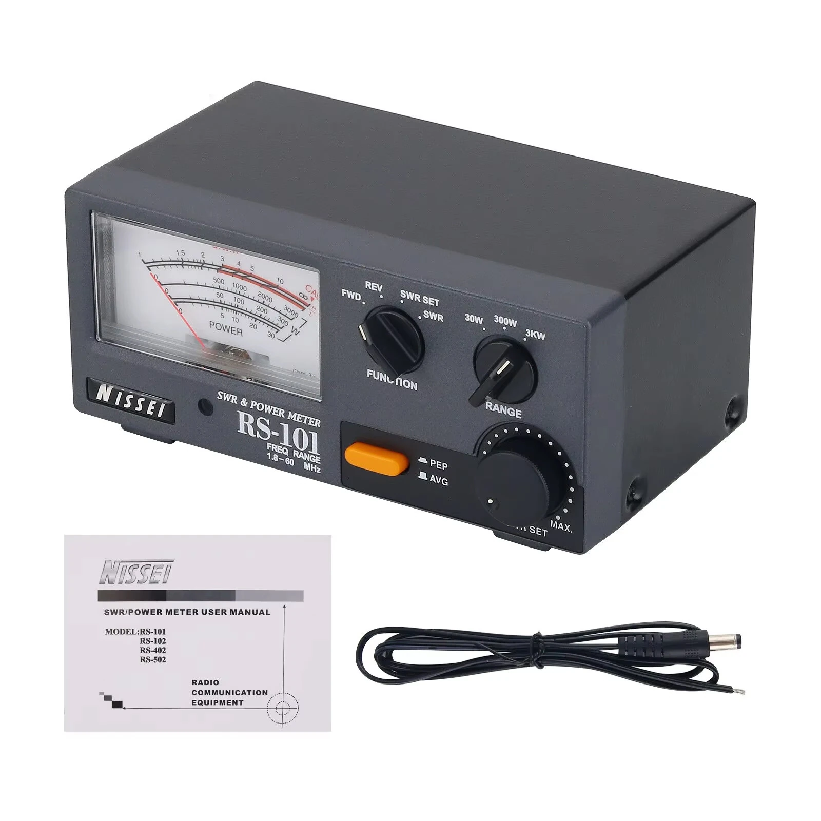 NISSEI RS-101 SWR Power Meter 1.8-60MHz Frequency Range 0-3KW Adjustable Power LED Backlight SO-239 Connectors 50 Ohm Low Loss Radio Accessories — view 2