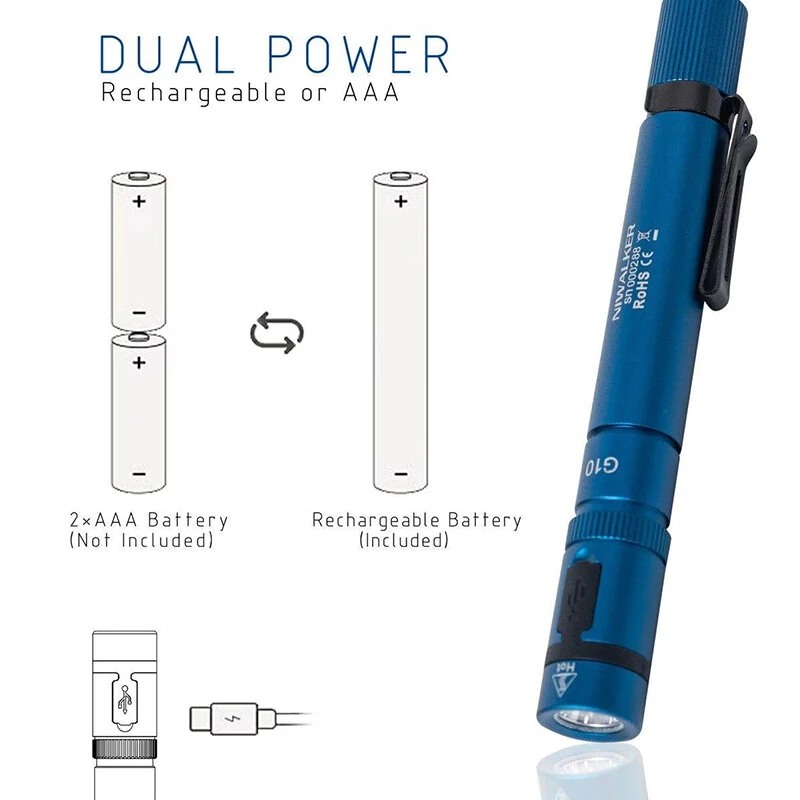 Niwalker NWG10 650 Lumen USB Rechargeable LED Penlight EDC Pocket Flashlight with Bidirectional Clip — view 5