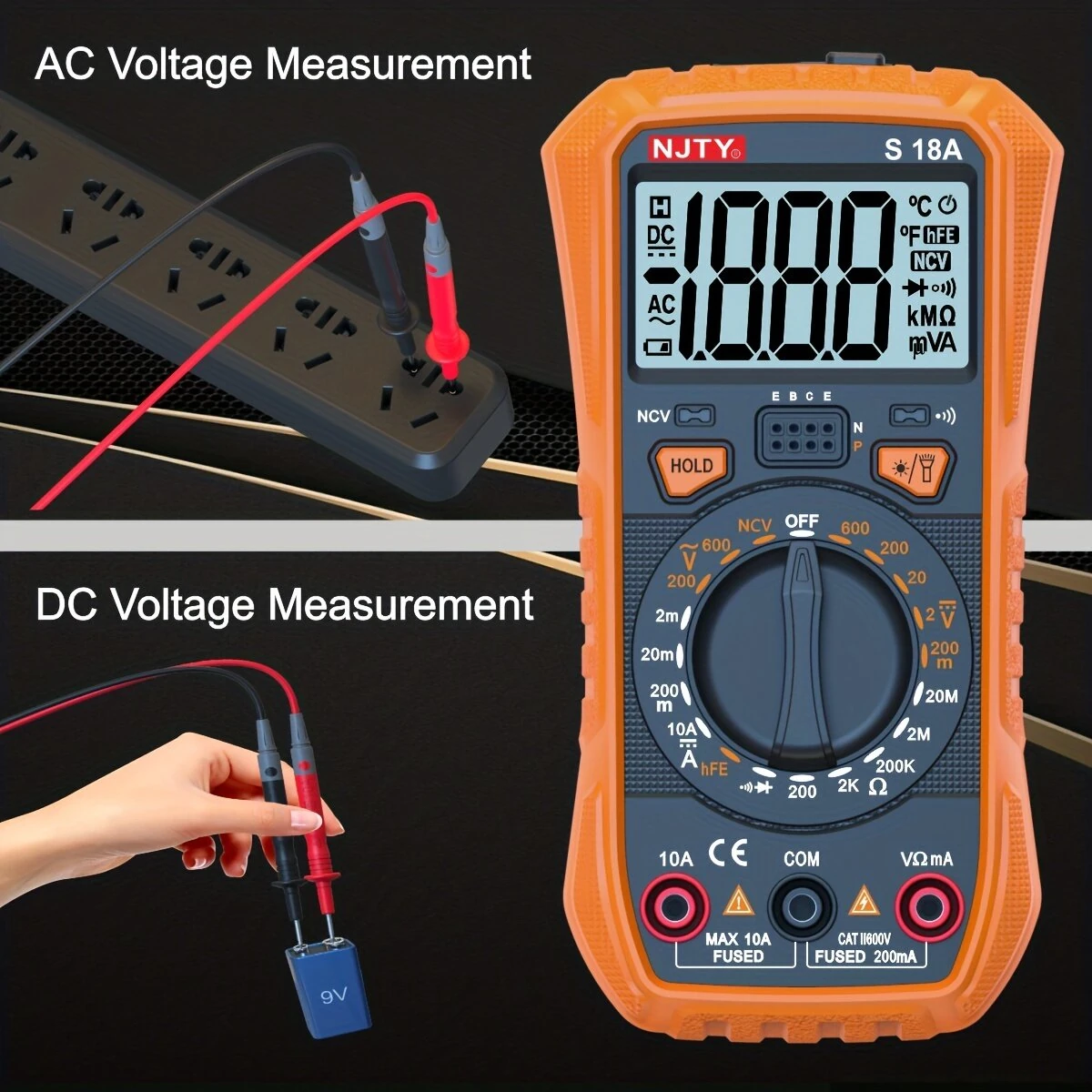 NJTY S18A Digital Multimeter High Precision Flashlight Backlit Display Non Contact Voltage Inspection Battery Powered Multimeter — view 4