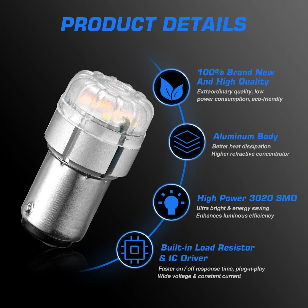 NOVSIGHT 12V 1157 5W LED Light Bulb 350LM Brake Light Bulb for Tail Light 3020SMD Reverse Turn Signal Light — view 6
