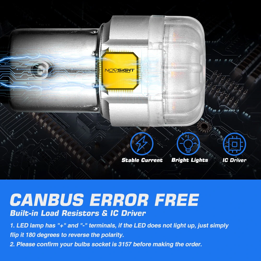 NOVSIGHT 12V 1157 5W LED Light Bulb 350LM Brake Light Bulb for Tail Light 3020SMD Reverse Turn Signal Light — view 8