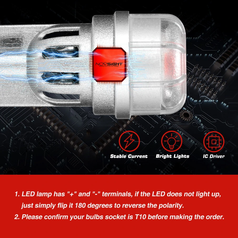 NOVSIGHT 12V T10 Pair Car LED Light Bulbs 2W Tail Light Bulbs 188LM High Brightness 3020SMD for Turn Signal Lights — view 10