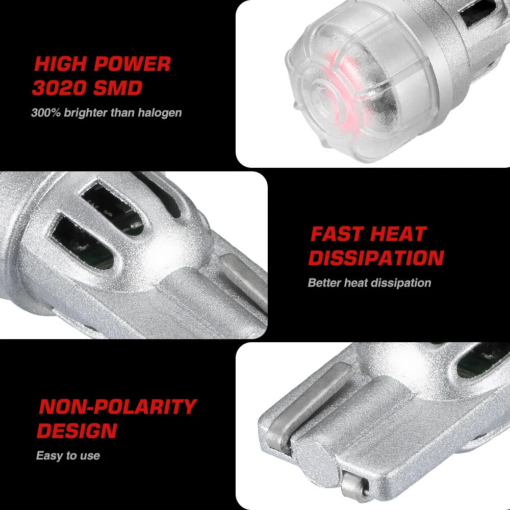 NOVSIGHT 12V T10 Pair Car LED Light Bulbs 2W Tail Light Bulbs 188LM High Brightness 3020SMD for Turn Signal Lights — view 11