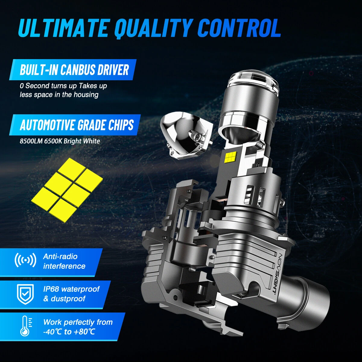 NovSight 2PCS 17000LM 60W LED Car Headlight Bulbs 6500K Bright White IP68 Waterproof Level LED Headlamp — view 8