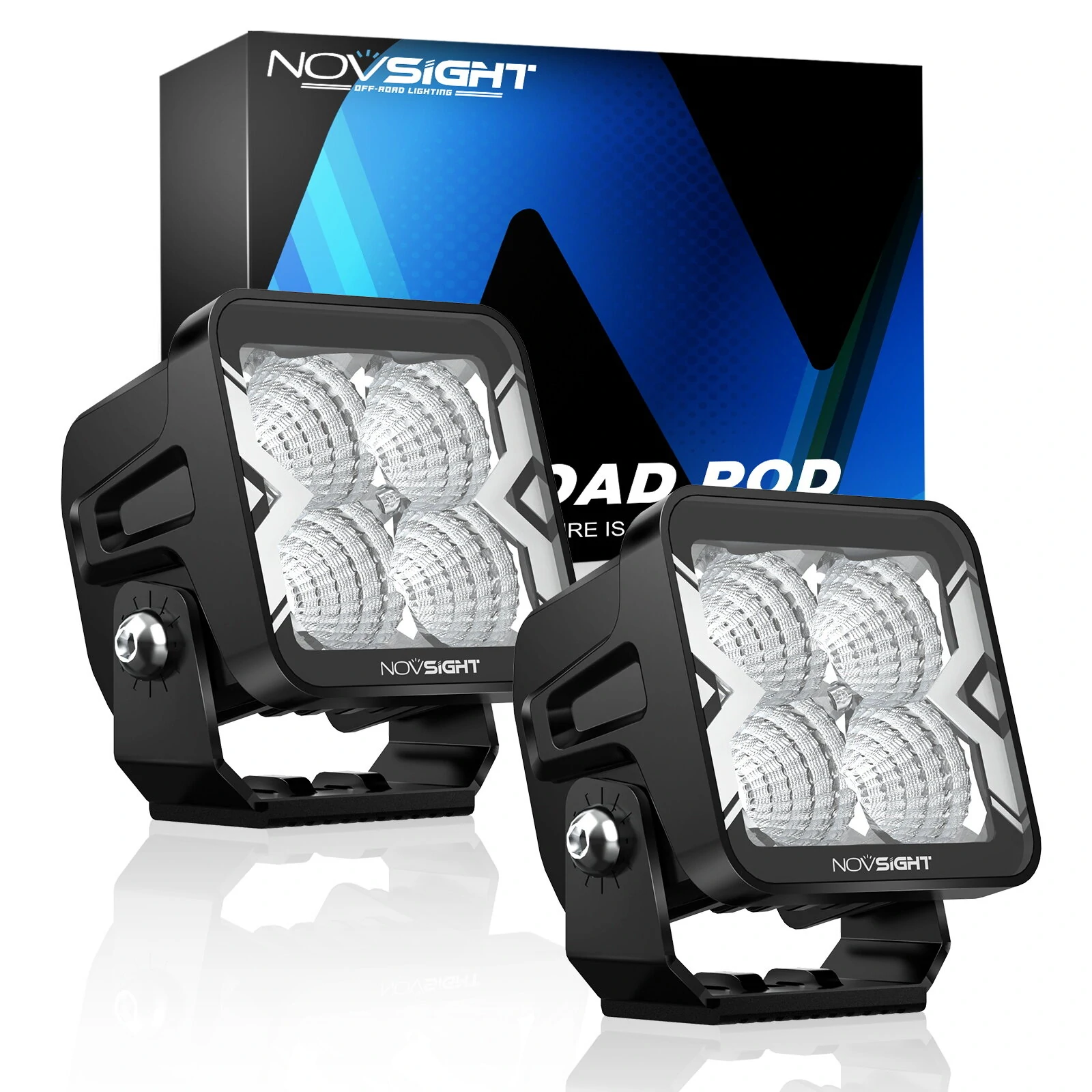 NOVSIGHT 2PCS 3 Inch Flood Beam Light LED Pod Light Square Cube Lamp IP68 Waterproof for Truck ATV UTV SUV  Boat Car