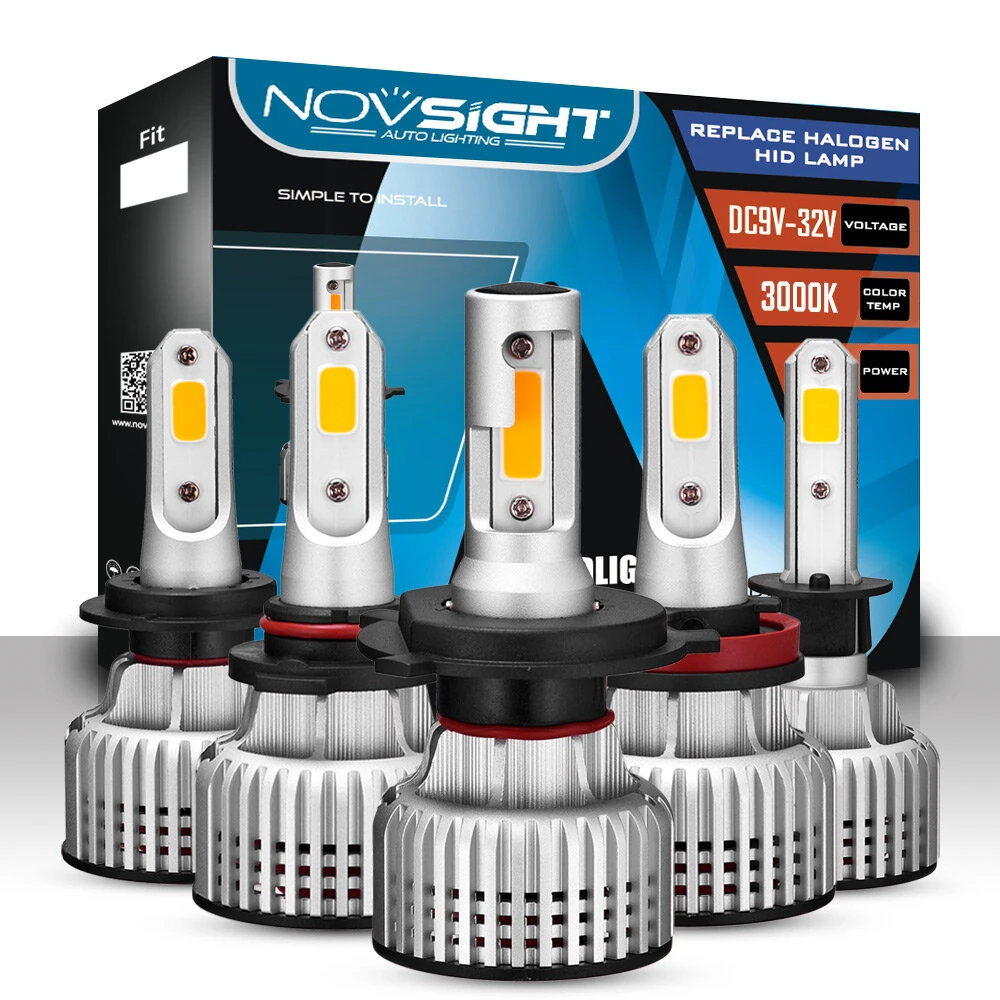 NOVSIGHT A500-N12Y 9005/9006/H1/H3/H4/H7/H11 LED Headlight Bulb 72W Pair 10000LM Automotive Headlights High Brightness Bulbs
