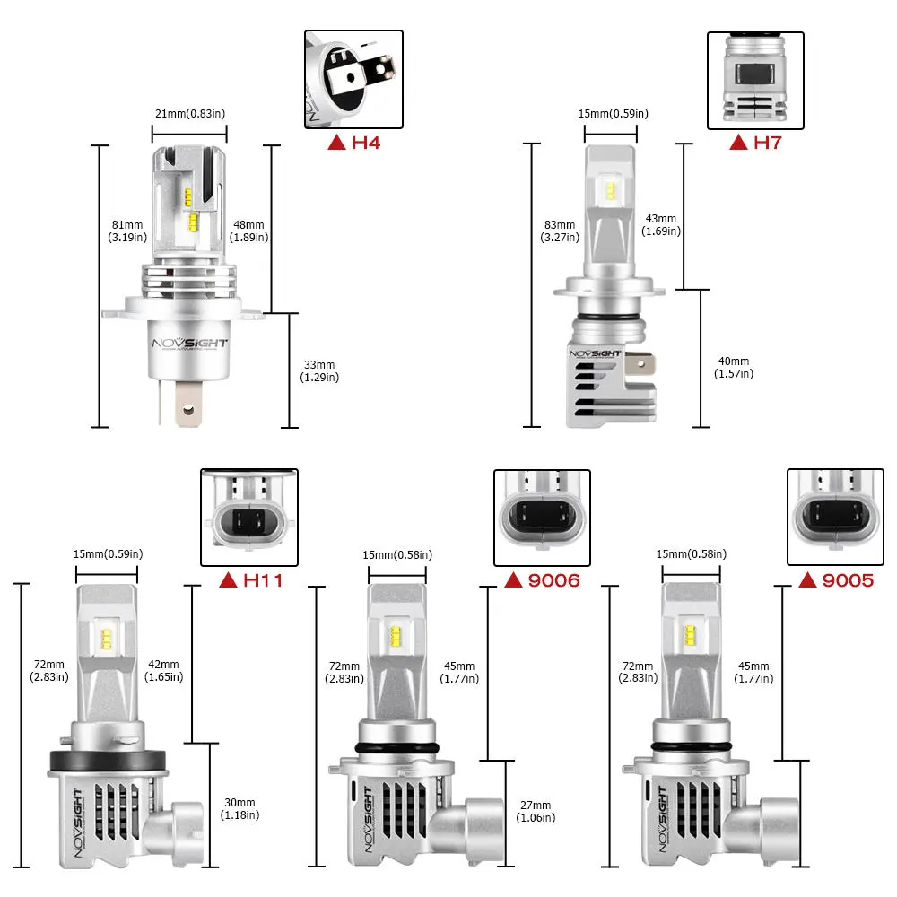 NovSight A500-N30S 55W Car LED Headlights Bulbs H4 H7 H11 9005 9006 H1 H3 Fog Lamps 10000LM 6000K 2PCS — view 10
