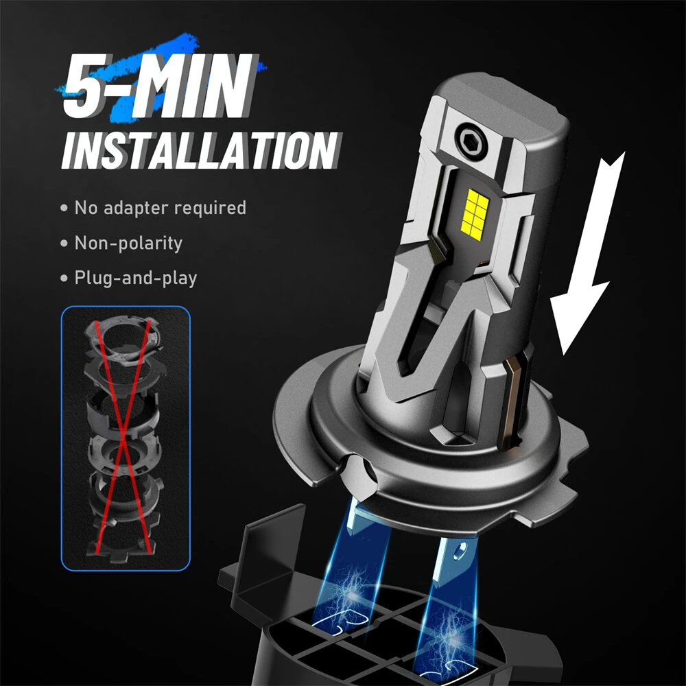 NovSight A500-T14 H7 LED Headlight Bulbs 12000LM 6500K White Light 40W Waterproof IP68 Long-Range 99 Percent Vehicle Compatibility Plug-and-Play Mini Size Bright Car Lights — view 9