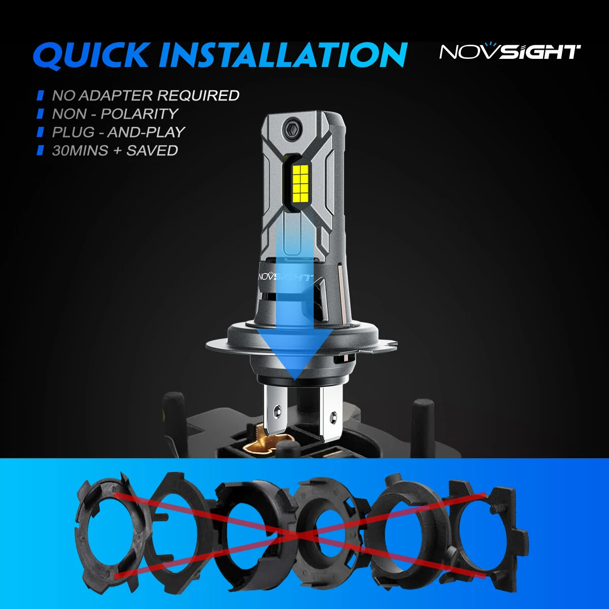 NOVSIGHT Pair 6500K Car LED Headlight Bulbs H7 6000LM/Pair LED Headlamp IP68 Waterproof for Car Lighting Modification — view 10