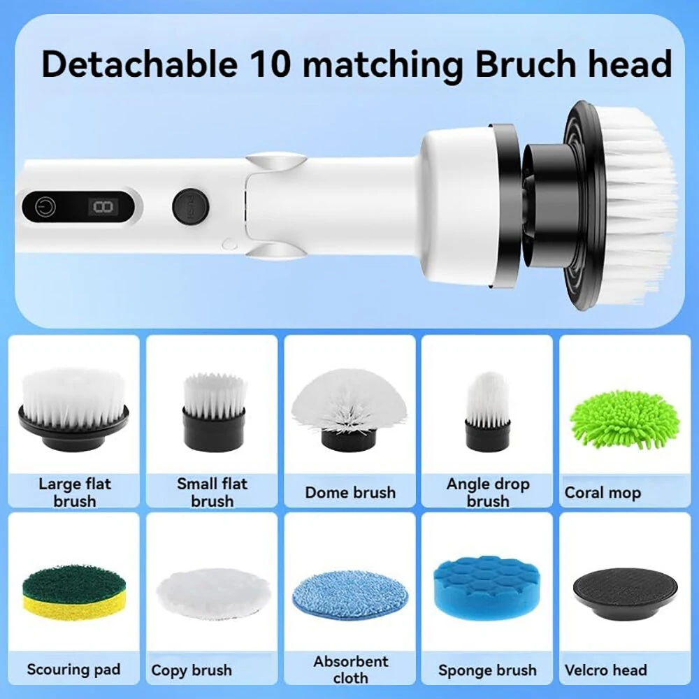 NovuLife Cordless Electric Spin Scrubber with 9 Replacement Head Dual Speed Electric Brush for Cleaning Power Bathroom Scrubber for Bathtub Tile Floor — view 9