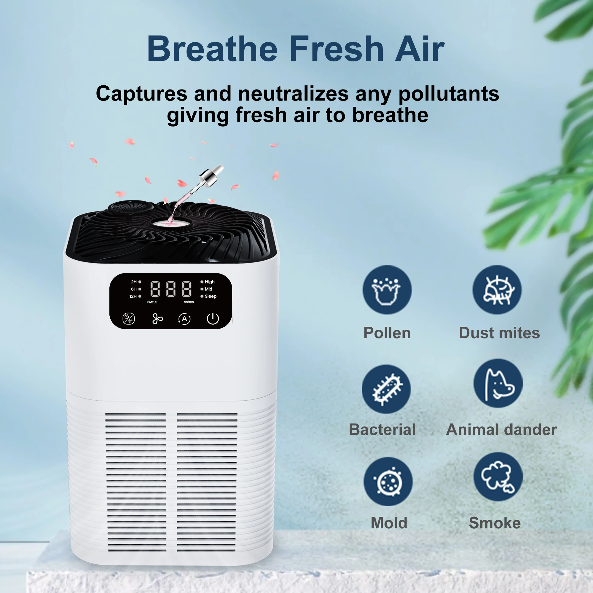 NovuLife GL-K803 HEPA Air Purifier with Negative Ions, PM2.5 Real-Time Display, 3-Stage Filtration, Touch Control,Quiet Aroma Diffuser for Home & Office — view 6