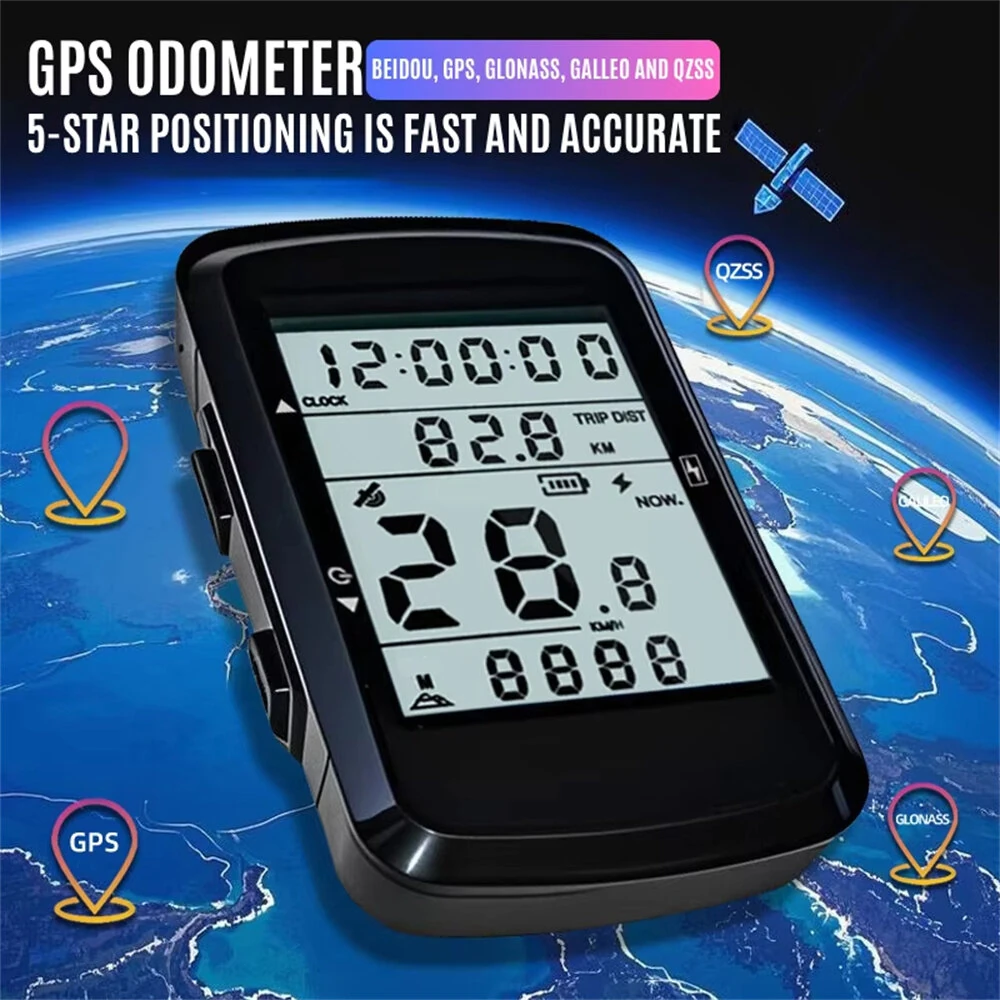 OFFBONDAGE 2.4-inch GPS Wireless Bicycle Computer 5-Star Positioning Type-C Charge Cycle Speedometer Digital Stopwatch Bike Odometer for Road MTB — view 3