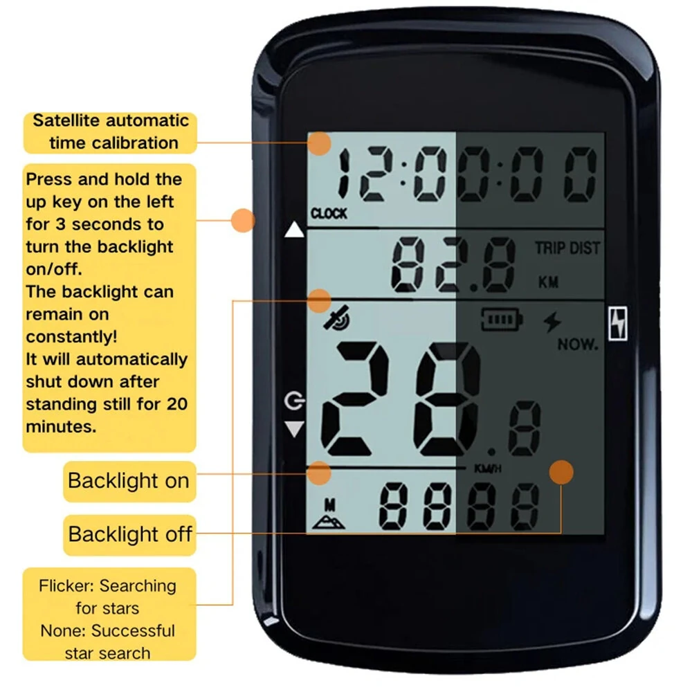 OFFBONDAGE 2.4-inch GPS Wireless Bicycle Computer 5-Star Positioning Type-C Charge Cycle Speedometer Digital Stopwatch Bike Odometer for Road MTB — view 5