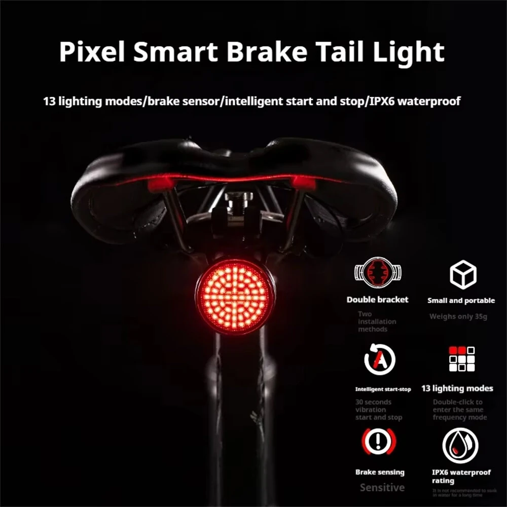 OFFBONDAGE ATS-Q6 Smart Auto Brake Sensing Bicycle Taillight 13 Light Modes Type-C Rechargeable Waterproof Bike Rear Light for MTB Road Night Riding Safety — view 3
