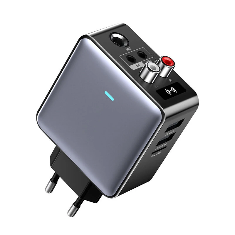 OMS-H6 bluetooth 5.3 Audio Transmitter Receiver 3.5mm AUX/RCA/U-Disk/TF/USB/6.5mm MIC Karaoke HIFI Stereo EQ Wireless Adapter EU Plug — Pricio