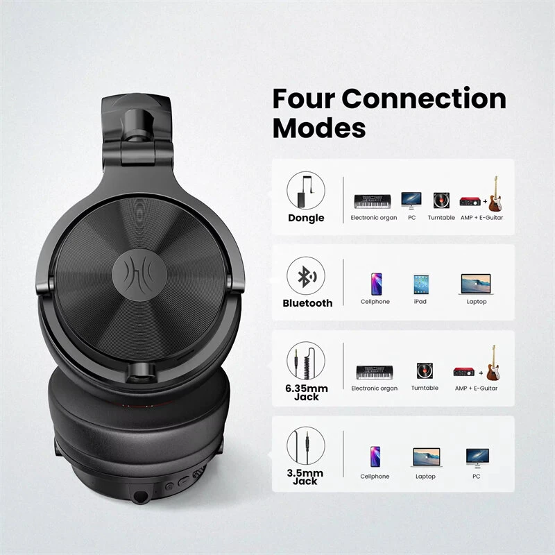 OneOdio Studio Max1 bluetooth Headset Wireless DJ Headphone 50mm Large Dynamic Speaker LDAC Dual Hi-Res Audio HD Dual-Mic ENC Call Noise Cancelling 120H Battery Life 3.5mm 6.35mm Dongle Mode Music Headphones — view 7