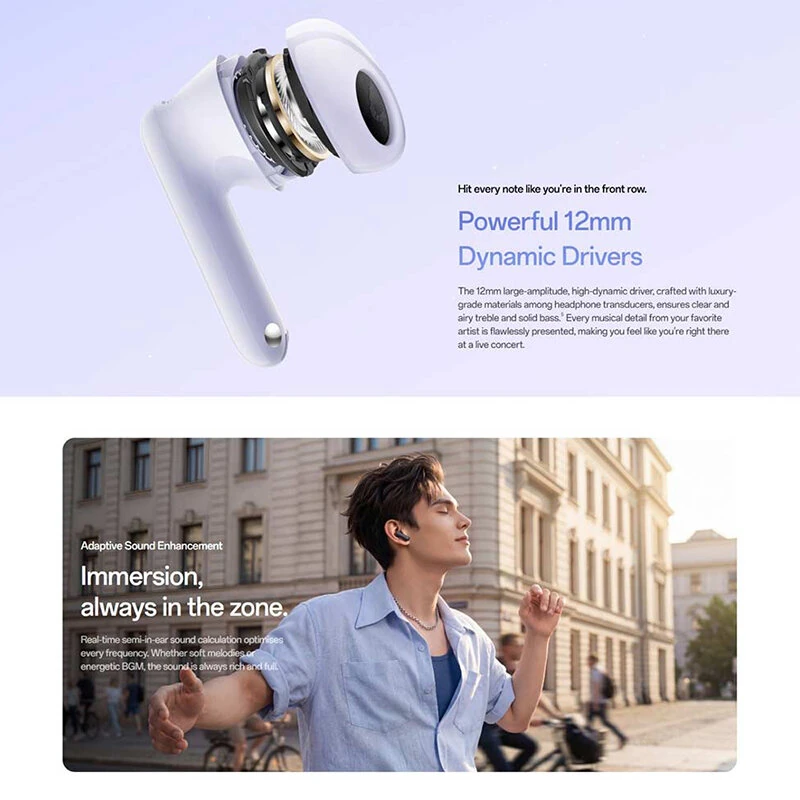 OPPO Enco Air5s TWS bluetooth 6.0 Headset Wireless ANC Earphone 12mm Dynamic Drivers 360° Spatial Audio 3-Mic AI Call Noise Cancelling 48H Playback Low Gaming Latency AI Translation IP55 Waterproof Touch Control Semi-in-ear Sports Headphones — view 5