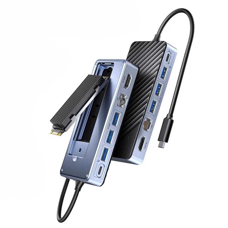 ORICO 8-in-1 USB-C Hub with SSD Enclosure Laptop Docking Station Adapter with 4K/60Hz HD / USB3.2 Gen2 / USB2.0*2 / Type-C Data / PD100W Type-C / 1000M RJ45 / M.2 NVMe SATA SSD for PC Laptop Matebook HUAWEI XIAOMI Macbook Pro — view 3