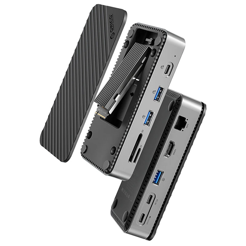 ORICO DPM2P9 10-in-1 M.2 SSD Enclosure Docking Station with Cooling Fan PD100W / 10Gbps Type-C*2 / 5Gbps USB3.0*2 / 10Gbps USB3.2 Gen2 / 4K@60Hz HD / 1000M RJ45 / SD&TF3.0 Multi-ports USB-C Hub Splitter Adapter — view 2