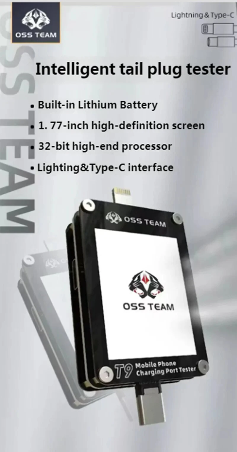 OSS TEAM T9 Mobile Phone Charging Port Tester 1.77-Inch Display 3.5-Digit 2.99 Max PN Range 0.00-2.99 V Auto Power-Off Service Tool — view 3