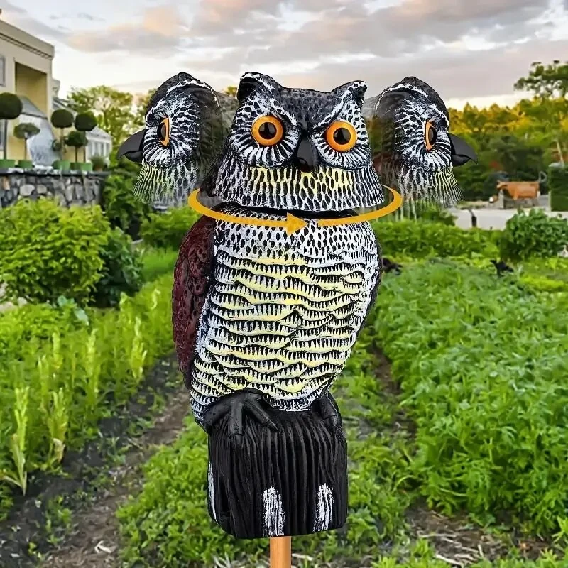 Outdoor Owl Bird Repellent Mouse Deterrent with Electronic Shake Head Feature Generic Realistic 360 Degree Rotating Bird Repellent Owl Decoy Bird Scare Sound and Shadow Control Garden Yard Decor — view 2