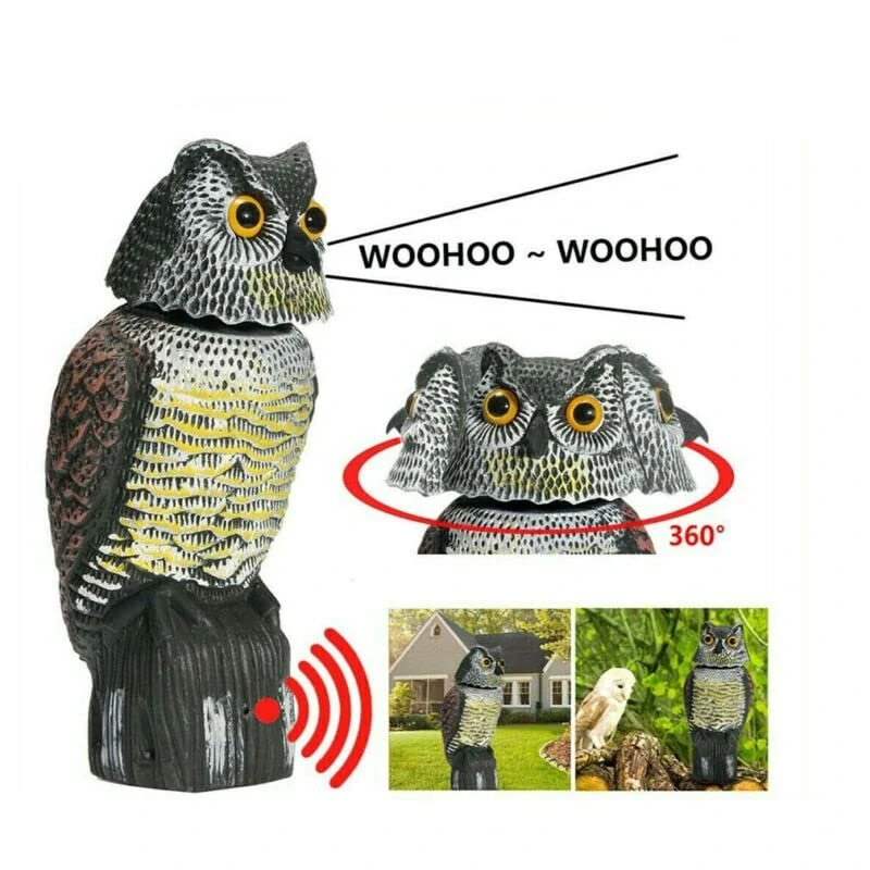 Outdoor Owl Bird Repellent Mouse Deterrent with Electronic Shake Head Feature Generic Realistic 360 Degree Rotating Bird Repellent Owl Decoy Bird Scare Sound and Shadow Control Garden Yard Decor — view 3
