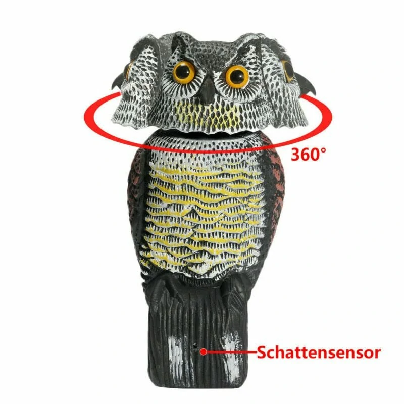 Outdoor Owl Bird Repellent Mouse Deterrent with Electronic Shake Head Feature Generic Realistic 360 Degree Rotating Bird Repellent Owl Decoy Bird Scare Sound and Shadow Control Garden Yard Decor — view 4