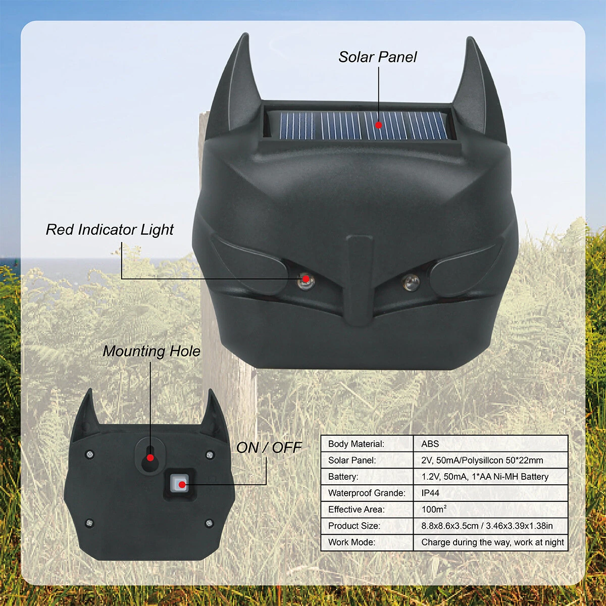 Outdoor Solar Animal Repellent Ultrasonic Infrared Bird Repellent Dog Repellent Mouse Repellent Built-In Light Sensor  IP44 Waterproof — view 10
