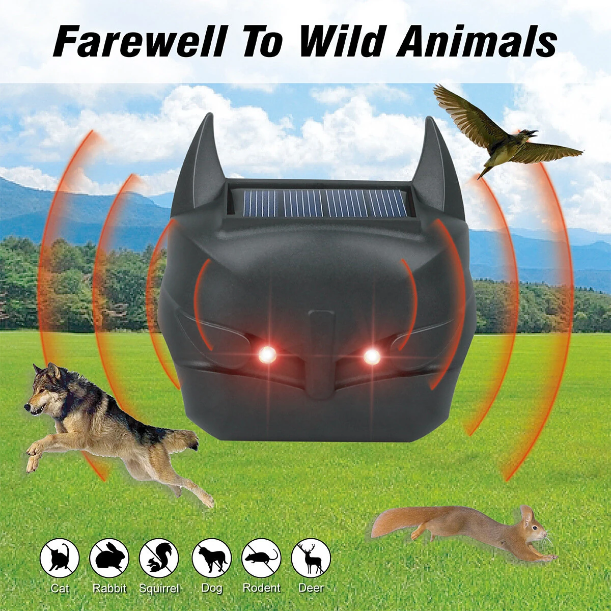 Outdoor Solar Animal Repellent Ultrasonic Infrared Bird Repellent Dog Repellent Mouse Repellent Built-In Light Sensor  IP44 Waterproof — view 5