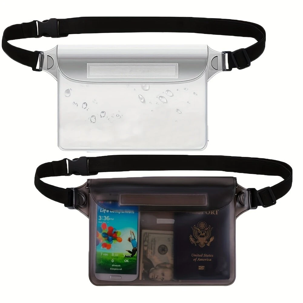 Outdoor Waterproof Transparent PVC Screen Touch Phone Waist Bag with Adjustable Strap Valuables Dry for Diving Surfing Swimming Kayaking Boating