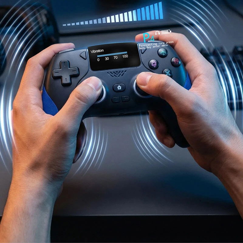 P4 Wireless Gaming Controller 1.47-inch OLED Screen bluetooth Gamepad with Hall Effect Joysticks & Triggers Turbo Vibration for PC Switch PS4 Android iOS — view 5