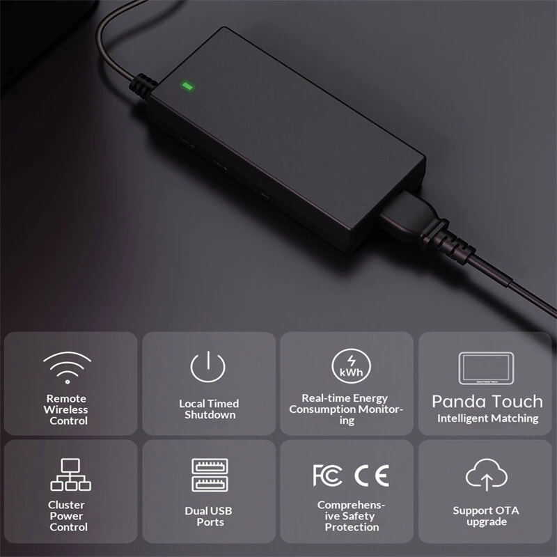 Panda PWR Smart Power Controller Remote Control Real Time Power Monitoring Timed Shutdown Dual USB Ports OTA Update Compatible Bambu Lab Klipper Voron 3D Printer Accessory Fleet Management — view 3