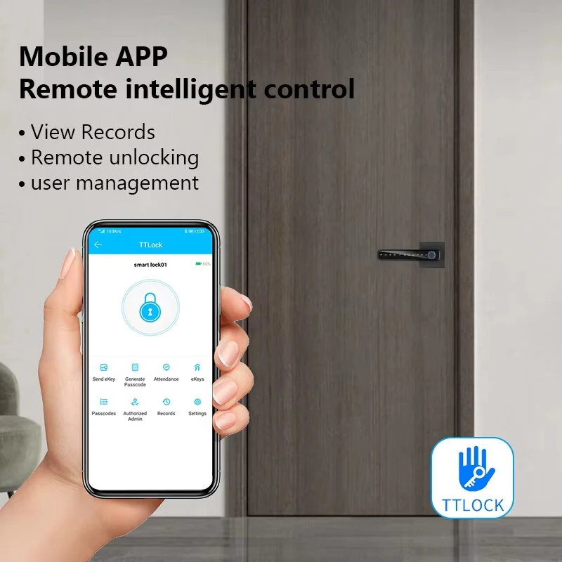 Password Handle Lock TUYA/TTLOCK APP Control Fingerprint Password Key Unlock Type-C Emergency Charge for Home Office Glass Doors — view 4