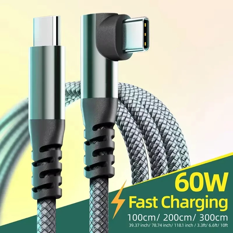 PD60W Type-C to Type-C Elbow Cable PD Fast Charging Data Transmission Copper Core Line 1M/2M Long for iPhone 16 16 Pro 15 15 Pro Max for SAMSUNG Galaxy Z Fold 7 for HUAWEI for OPPO — view 5