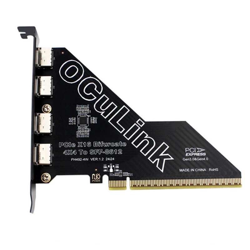 PH492-4W PCIe4 0 X16 to Oculink SFF-8612 Extension Card 4 Port Bifurcation Support for U.2 SSD External GPU High Bandwidth 64Gbps PCIe Gen4 Expansion Card — Pricio