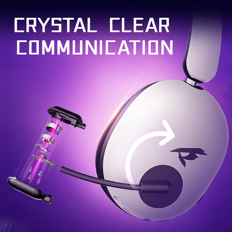 PICUN UG-10A Gaming Headset Wireless bluetooth V6.0 Headphone ANC -56dB Deep Noise Cancelling 40mm Composite Dynamic Driver 360° Spatial Audio 100H Battery Life RGB Effect 3.5mm AUX E-sports Gamer Headphones with HD Mic — view 10