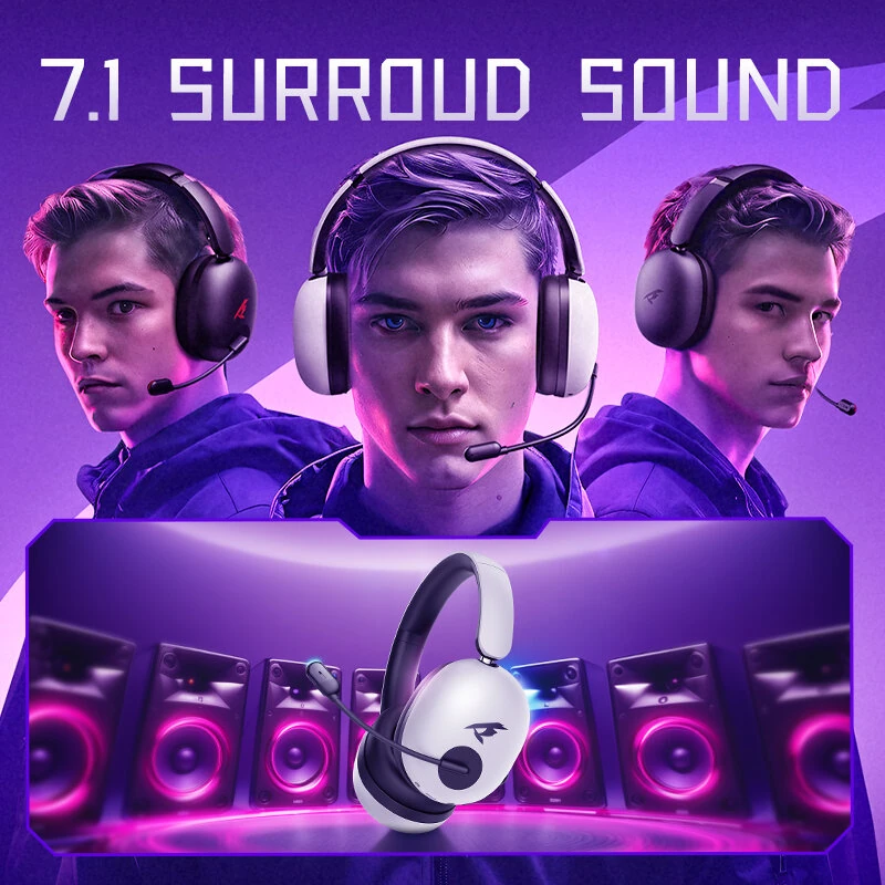 PICUN UG-10A Gaming Headset Wireless bluetooth V6.0 Headphone ANC -56dB Deep Noise Cancelling 40mm Composite Dynamic Driver 360° Spatial Audio 100H Battery Life RGB Effect 3.5mm AUX E-sports Gamer Headphones with HD Mic — view 4