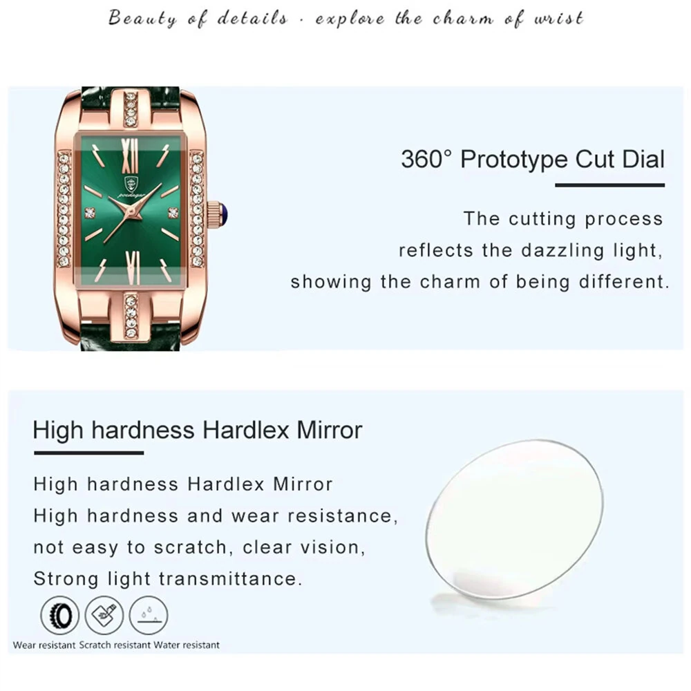 POEDAGAR Fashion Rectangular Quartz Watch Female Luxury Elegant Clock Waterproof Leather Band Creative Diamond Women Watch — view 3