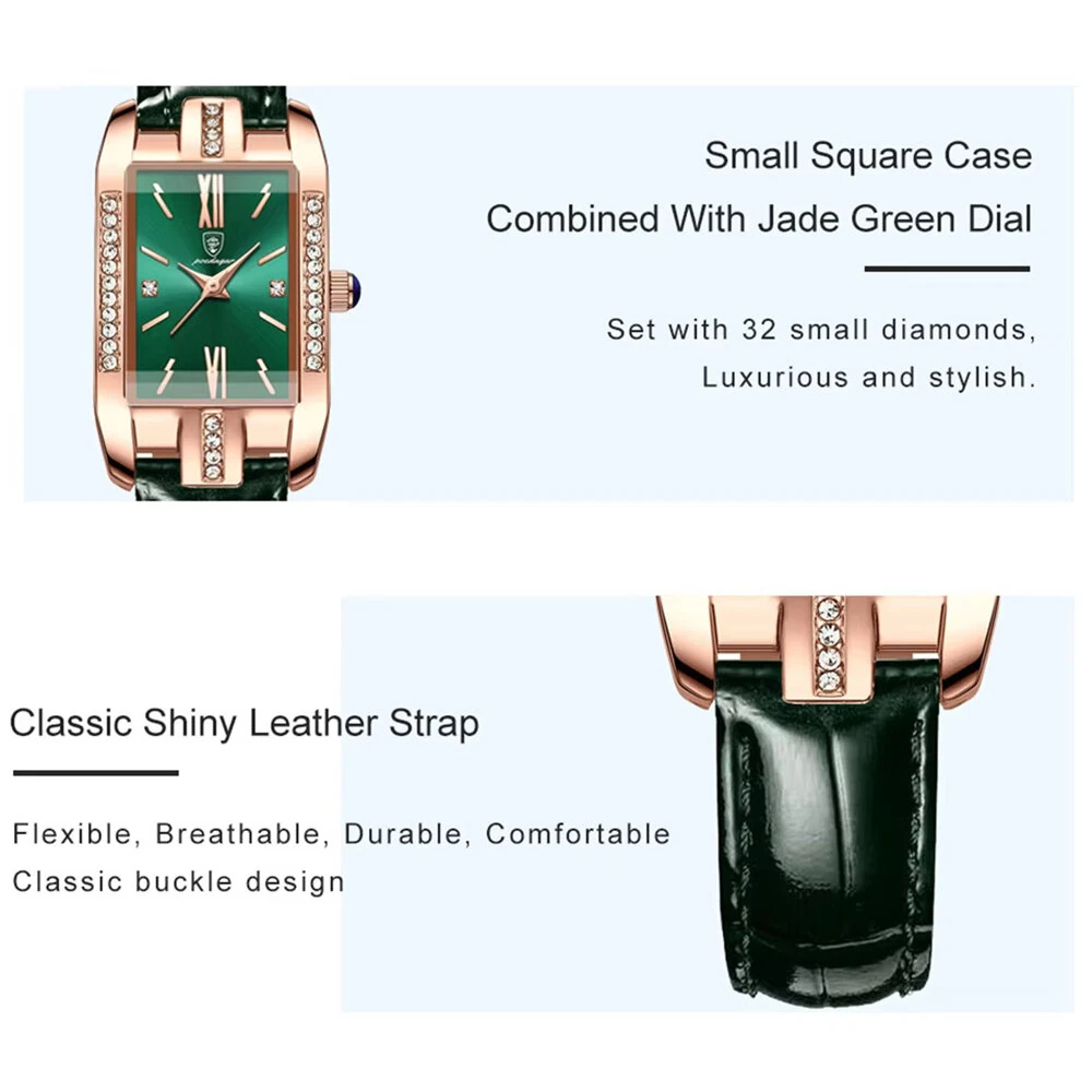 POEDAGAR Fashion Rectangular Quartz Watch Female Luxury Elegant Clock Waterproof Leather Band Creative Diamond Women Watch — view 4