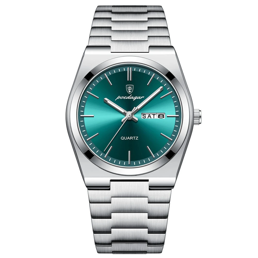 POEDAGAR Luxury Men Quartz Watch Waterproof Luminous Sport Watches Date Week Stainless Steel Male Wristwatch